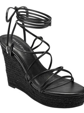 Marc Fisher Kyle Wedges in All Black Espadrille Wrap Sandals (9)